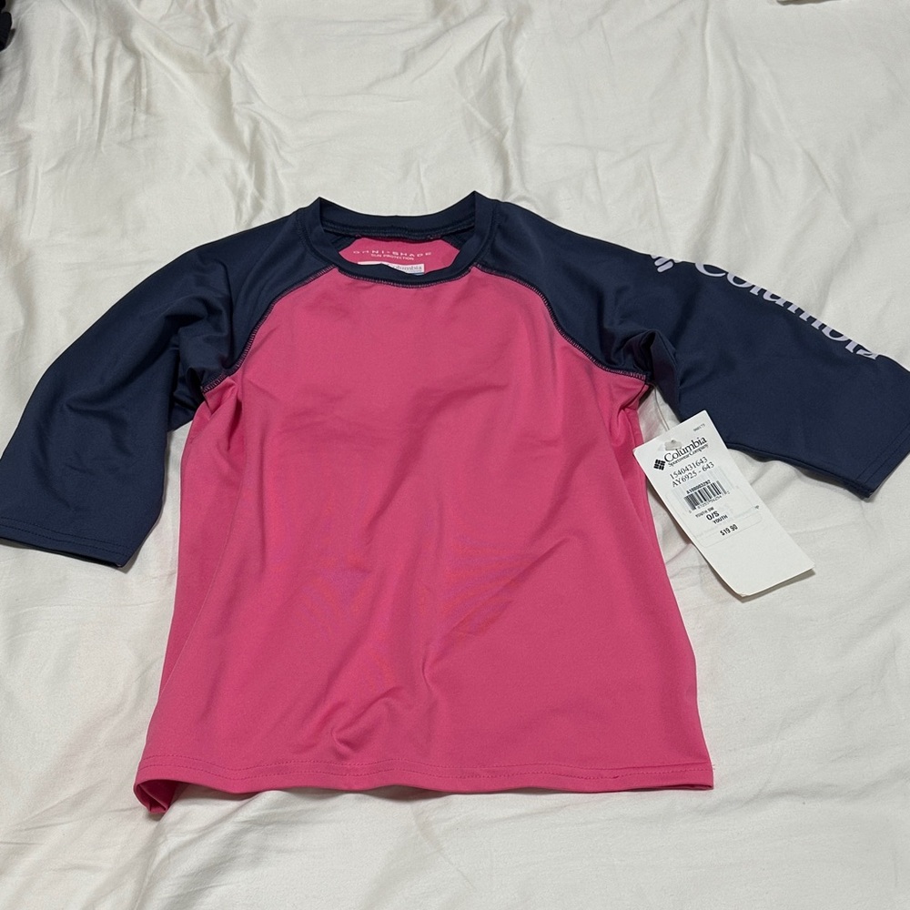 Columbia Girls Pink and Navy Omni-Shade Sun Protection Shirt Small